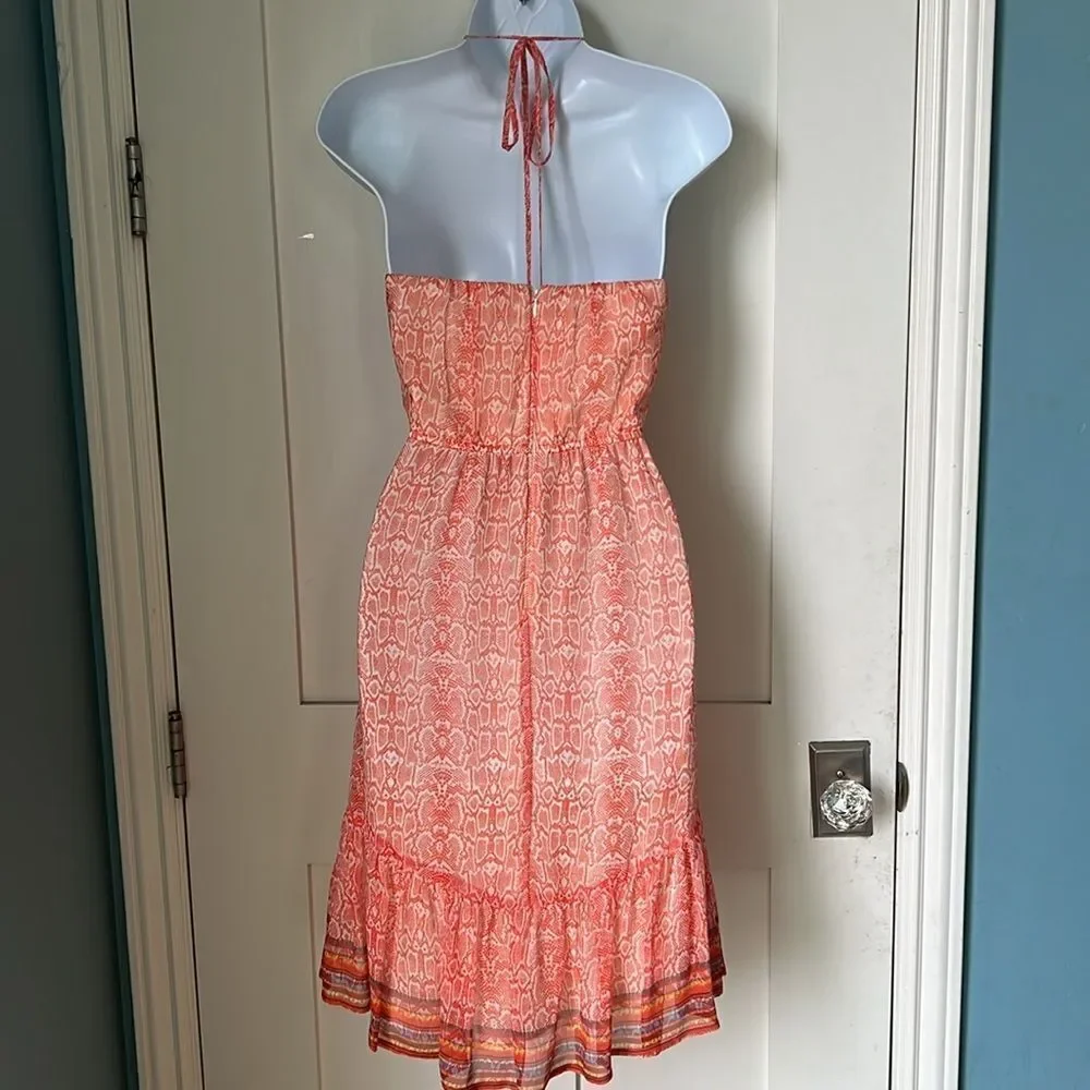 Twelfth Fifth Street Cynthia Vincent Sheer 100% Silk Orange Sleeveless Dress 6